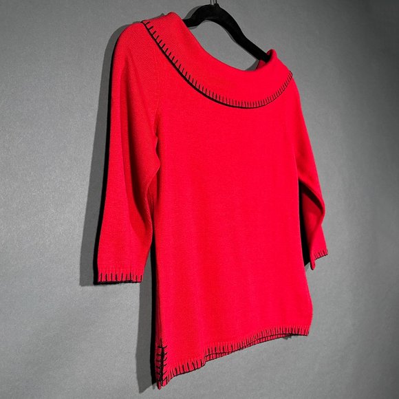 Stonebridge Red Sweater Wide Collar Black Accents On Neckline And Cuffs Size P - Picture 1 of 10